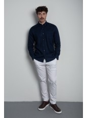 Сорочка чоловіча синя на основі льону