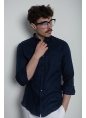 Сорочка чоловіча синя на основі льону